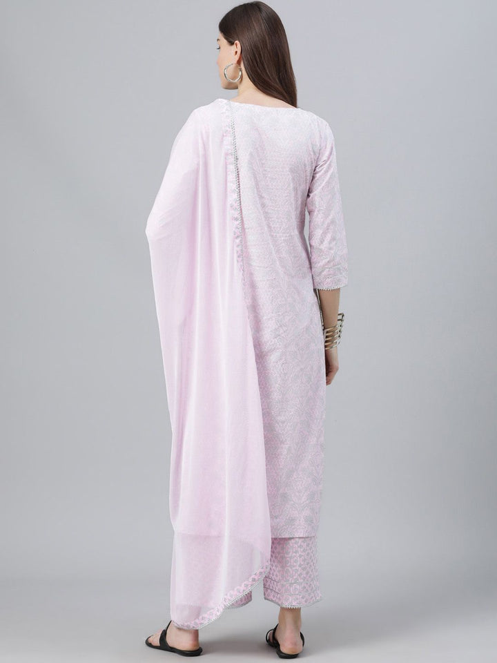 Libas Women Pink Printed Kurta with Palazzos & Dupatta