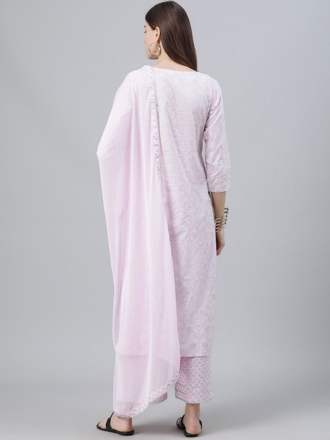 Libas Women Pink Printed Kurta with Palazzos & Dupatta