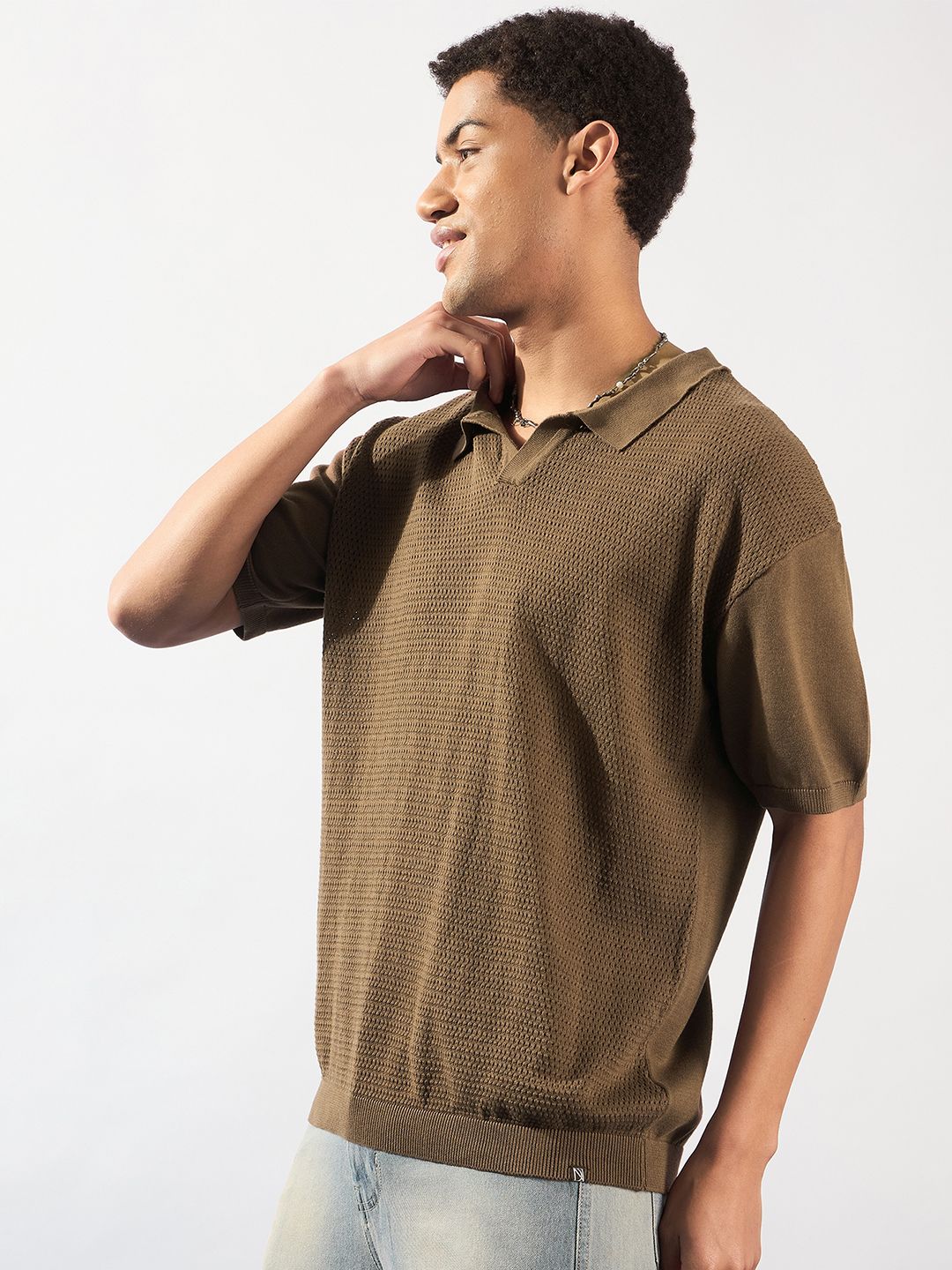 DENNISON Men Oversized Polo Collar Knitted T-Shirt