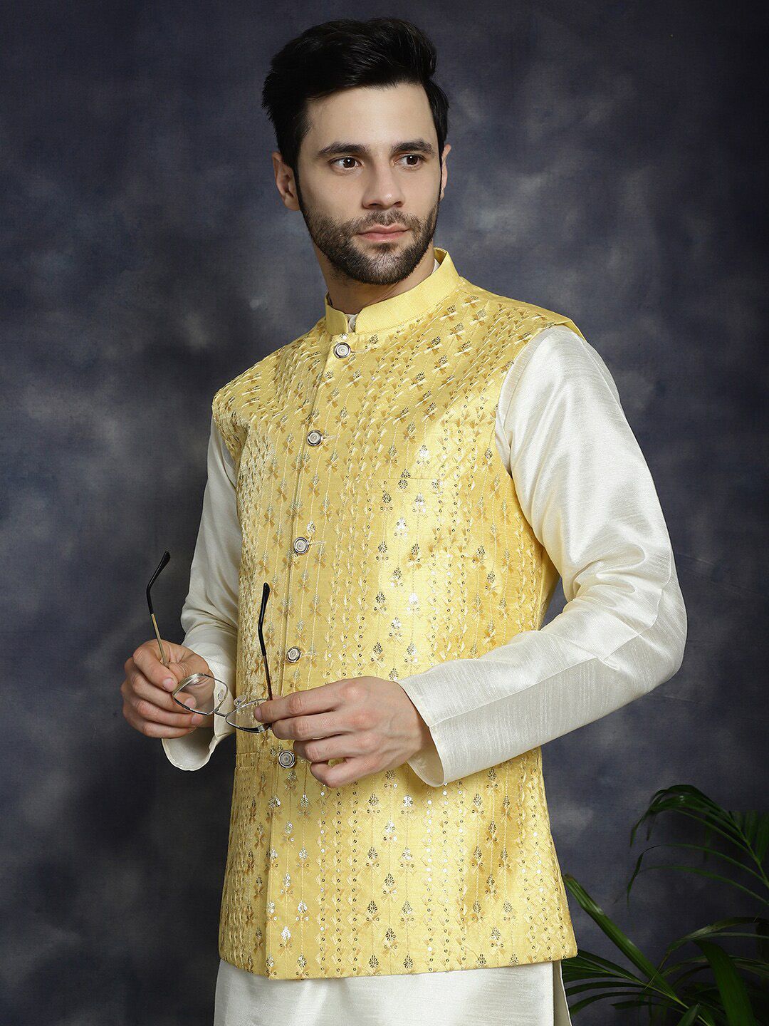 Anouk Embroidered Woven Nehru Jacket