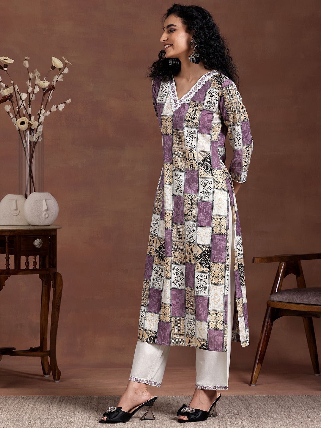 Libas Women Ethnic Motifs Printed Regular Thread Work Pure Cotton Kurta with Trousers