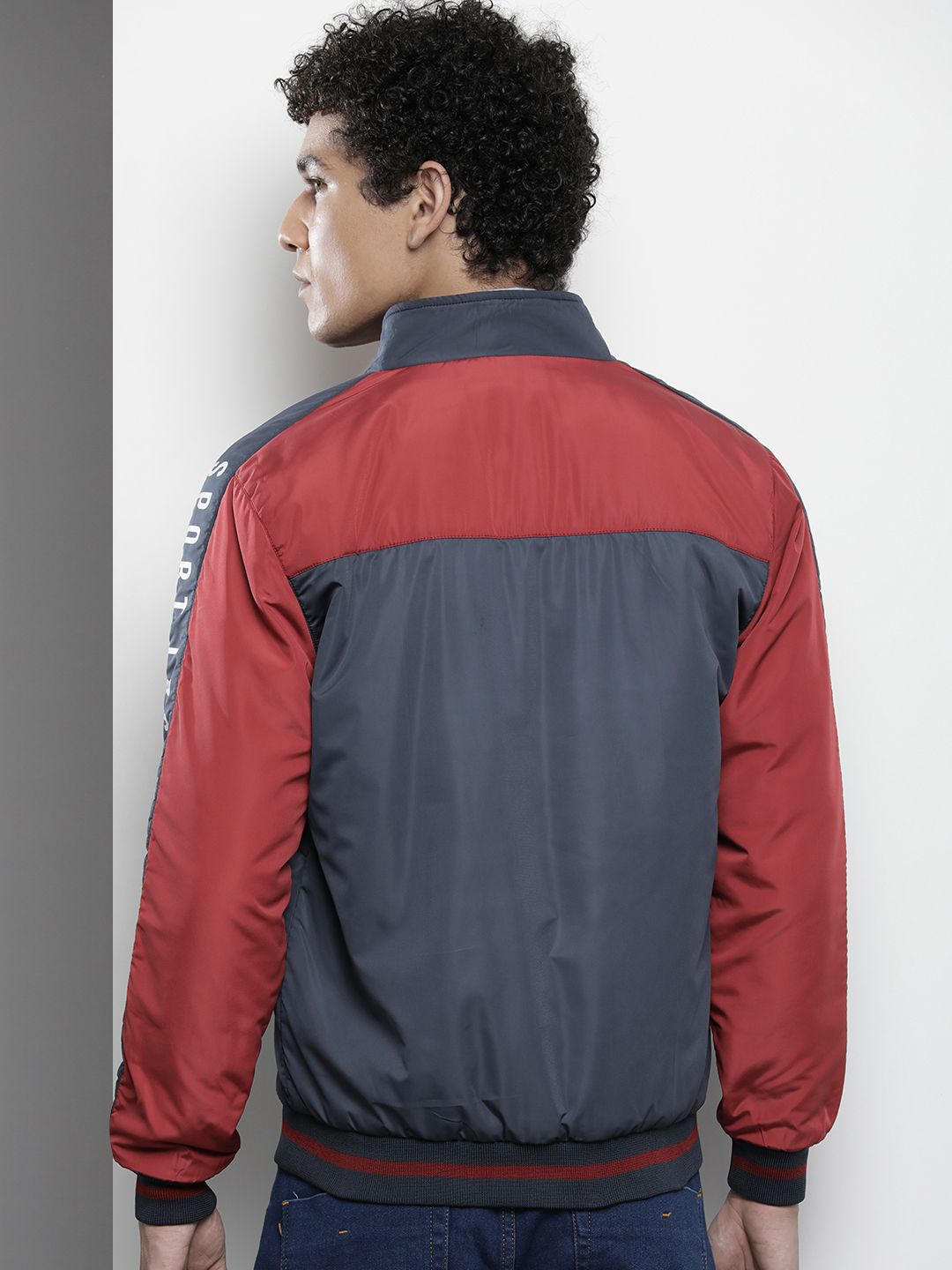 The Indian Garage Co Men Slim Fit Colourblock Zip-Front Bomber Jacket