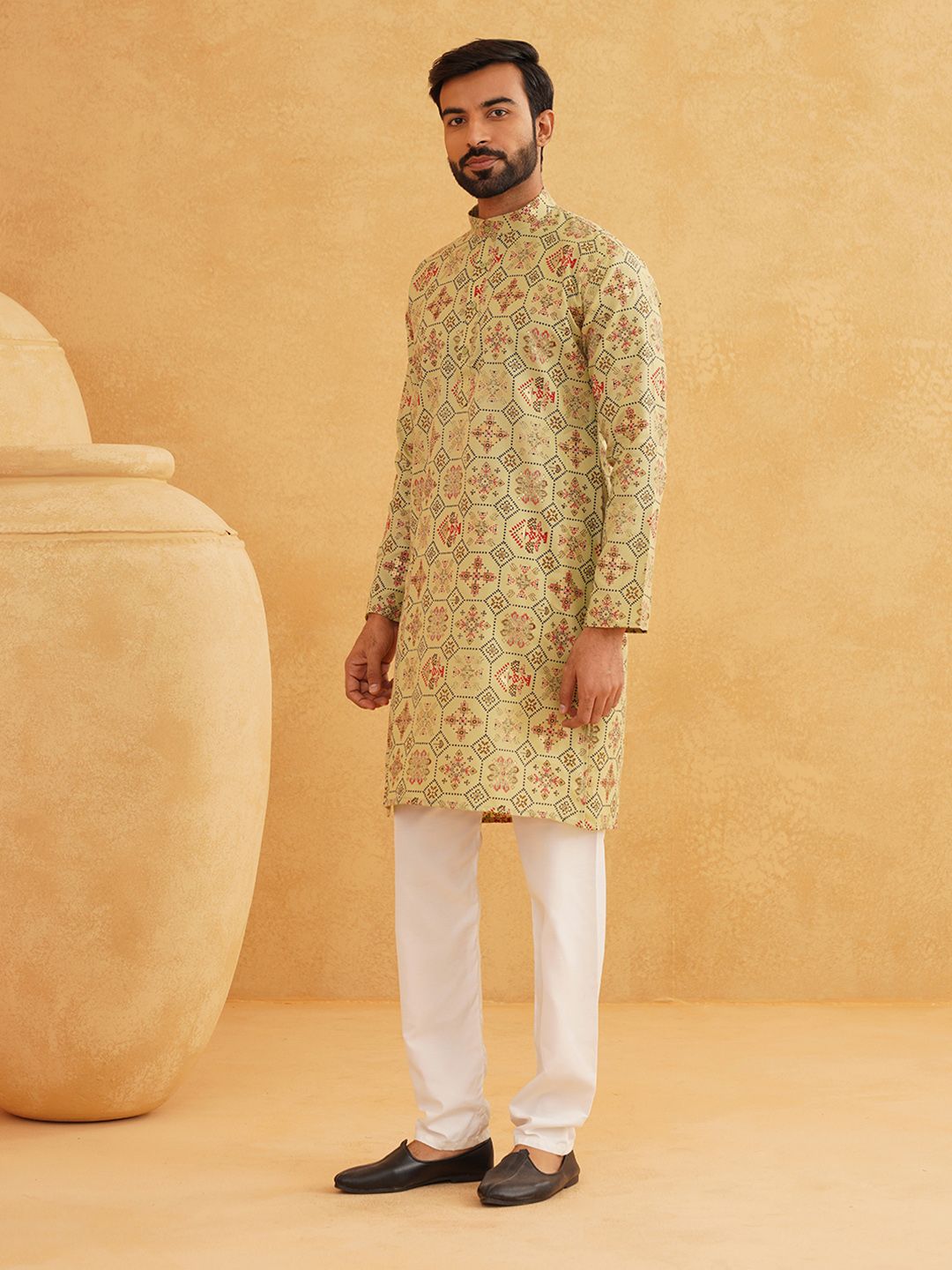 SOJANYA Motif Etnik Bercetak Kurta Kolar Mandarin Dengan Seluar