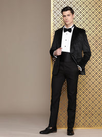 House of Pataudi Tailored Fit Self Design Velvet Finish Single-Breasted Party Blazer