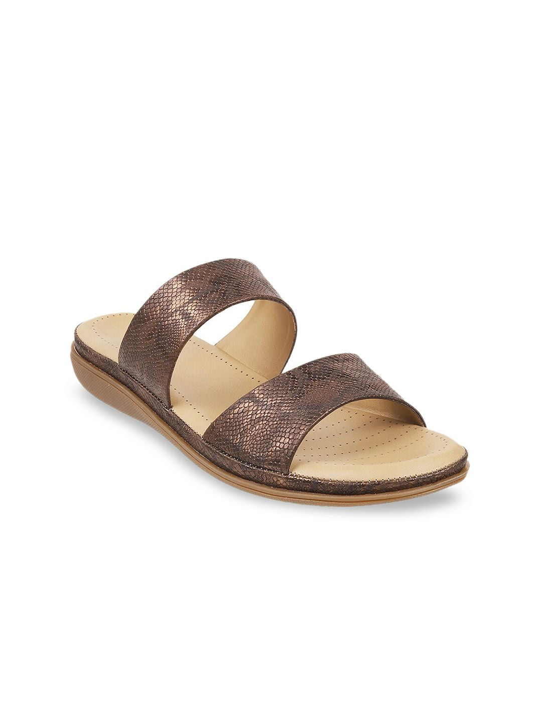Metro Women Gold-Toned Colourblocked Open Toe Flats