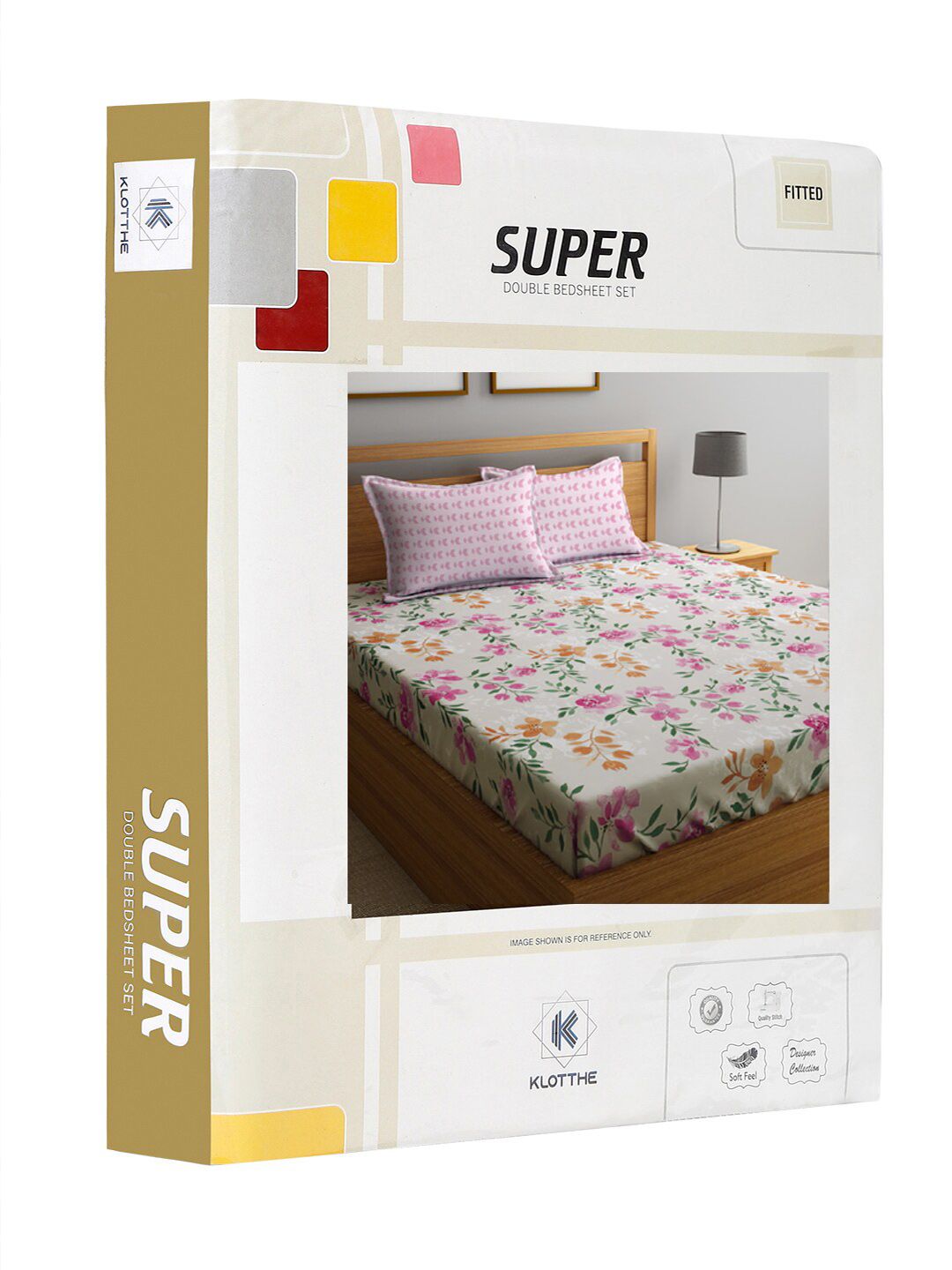 KLOTTHE Blue & Orange Printed 300TC Fitted Double King Bedsheet With 2 Pillow Covers