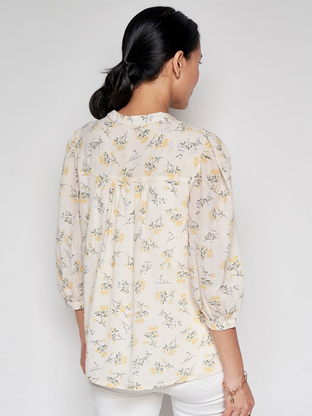 AND Floral Print Puff Sleeve Regular Top