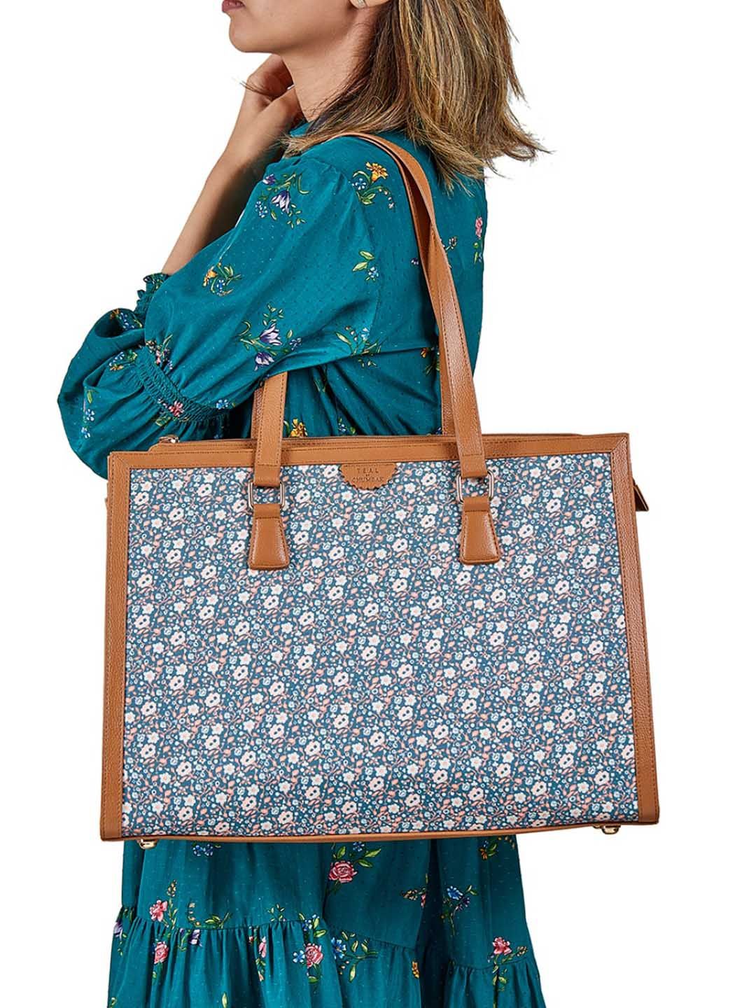 TEAL BY CHUMBAK Floral Printed Structured Tote Bag