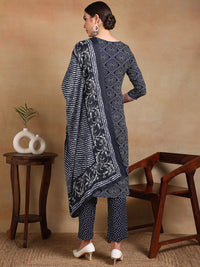 KALINI Women Bandhani Printed Regular Thread Work Kurta with Trousers & With Dupatta