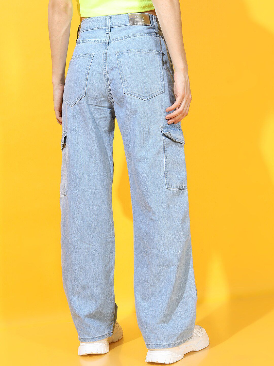 Tokyo Talkies Women Blue Clean look Flared Cargo Jeans