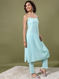Vishudh Sea Green & Purple Ethnic Motifs Printed Regular Kurta With Trousers & Jacket