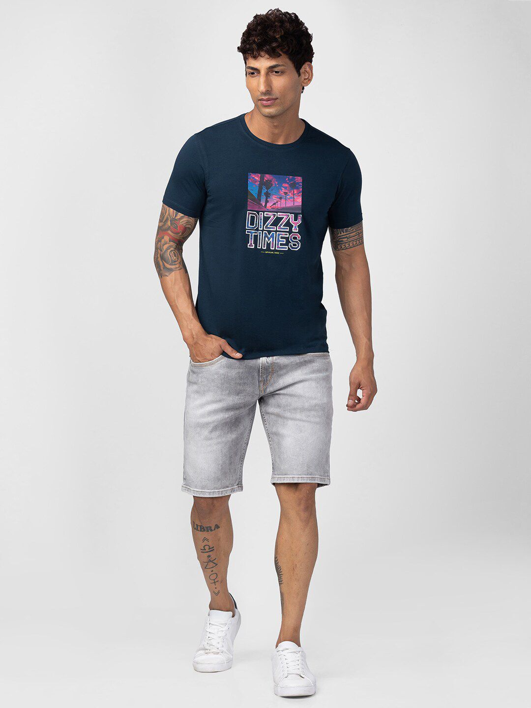 SPYKAR Men Typography Printed Slim Fit Cotton T-shirt