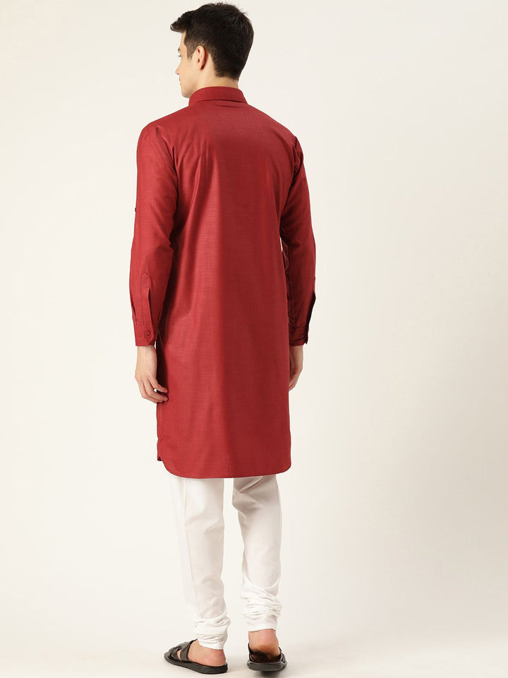 SOJANYA Men Maroon Solid Pathani Kurta