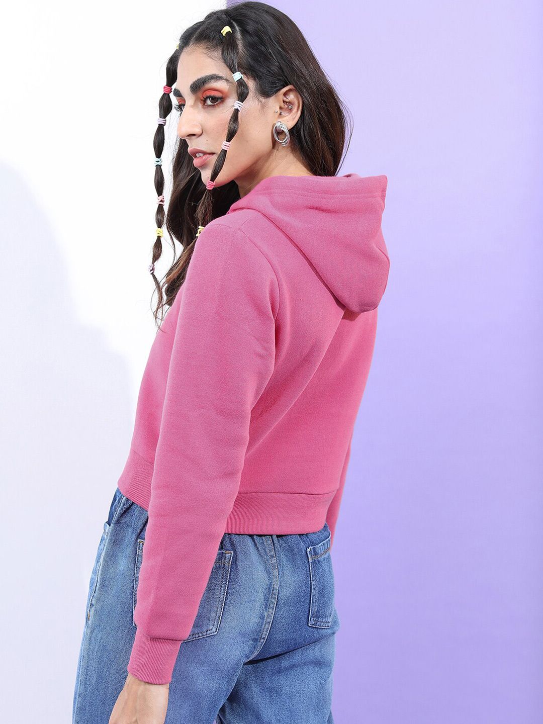 Tokyo Talkies Women Pink Hooded Sweatshirt