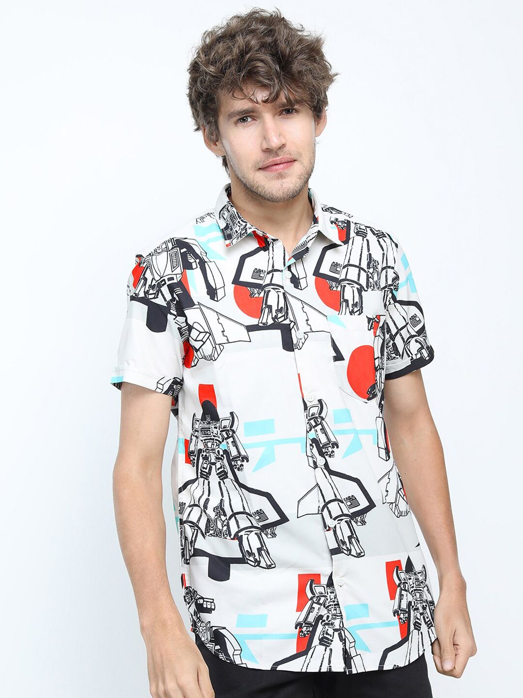 HIGHLANDER Men Beige Slim Fit Printed Casual Shirt