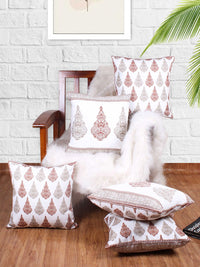 STITCHNEST Brown & White 5 Pieces Ethnic Motifs Square Cushion Covers