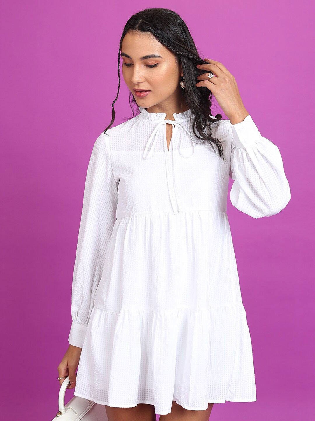 Tokyo Talkies White Checked Fit & Flare Mini Dress
