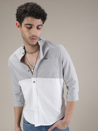 The Indian Garage Co Men Grey & White Slim Fit Colourblocked Casual Shirt