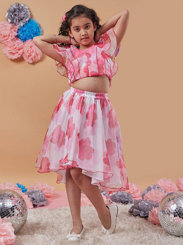 pspeaches Girls Floral Printed Crop Top With Skirt