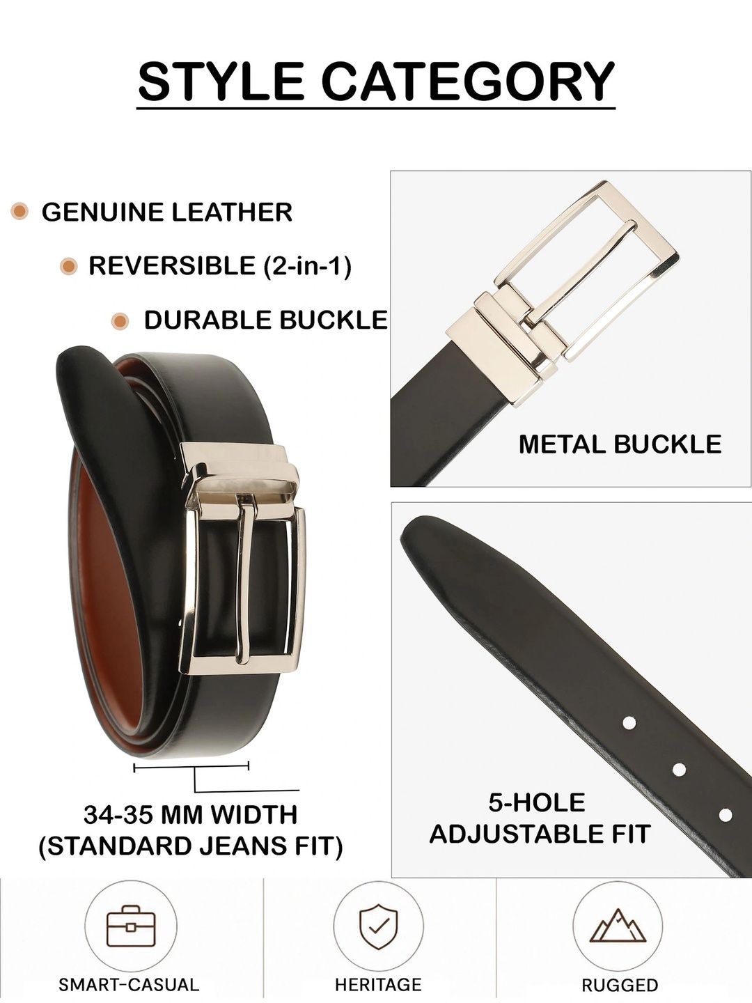 Teakwood Leathers Men Leather Reversible Formal Belt