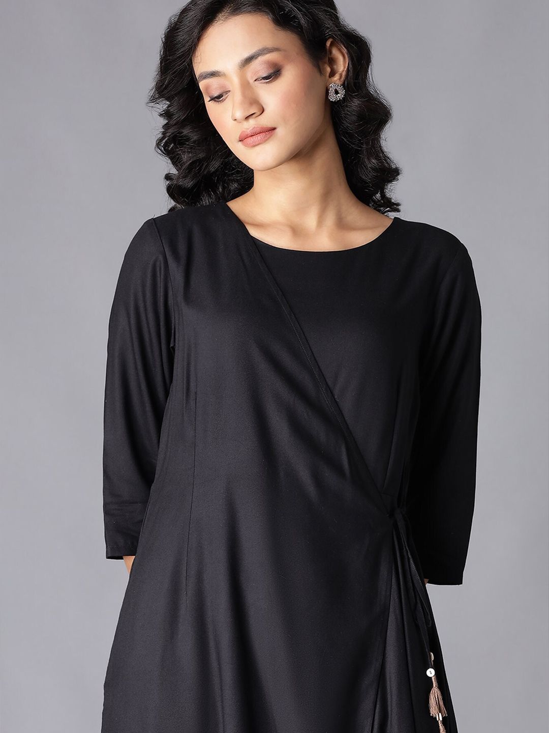 W Black Solid Maxi Dress