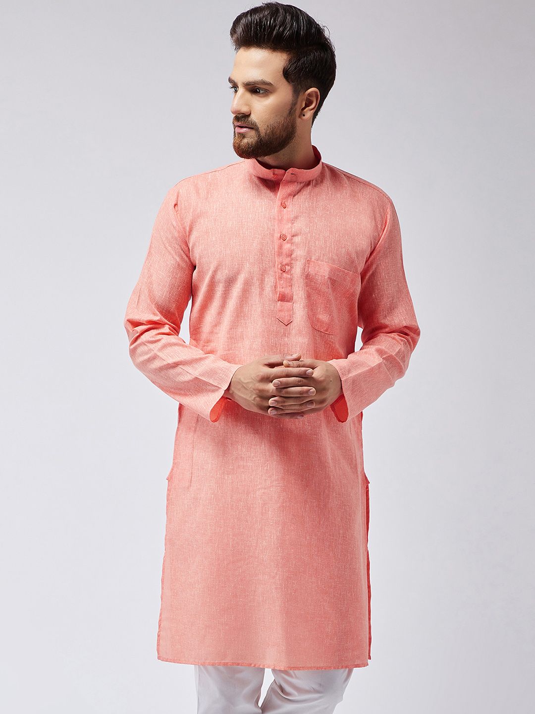 SOJANYA Kurta Lurus Pepejal Berwarna Peach Lelaki