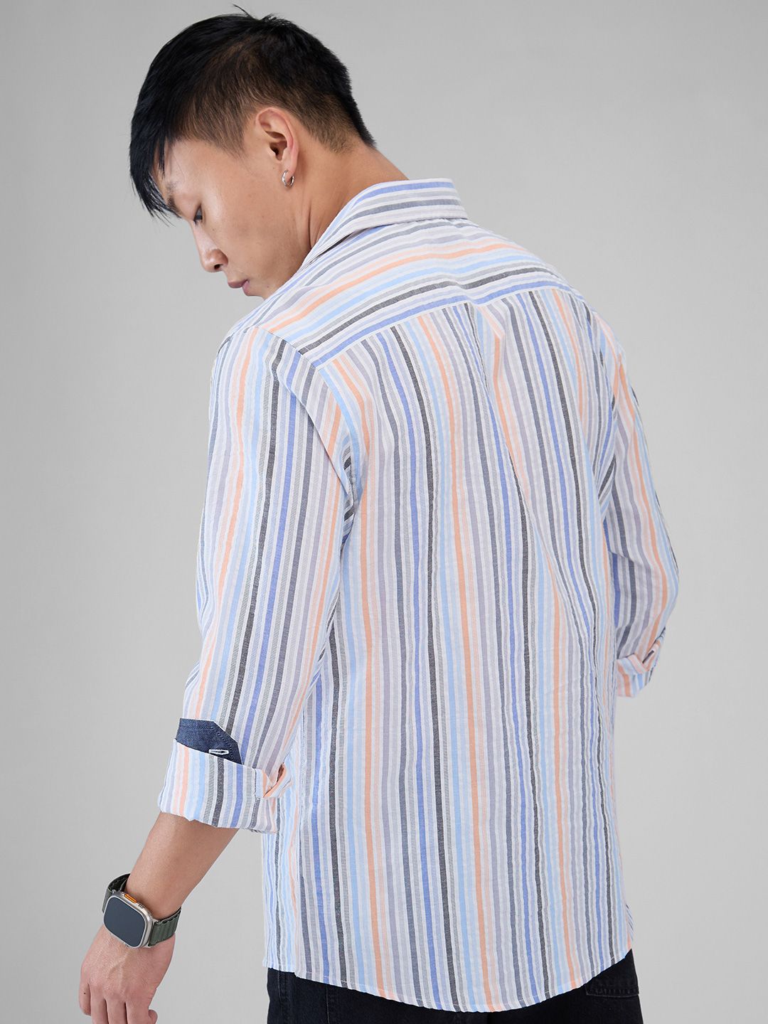 VASTRADO Men Classic Cutaway Collar Vertical Striped Cotton Slim Fit Casual Shirt