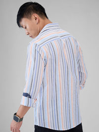 VASTRADO Men Classic Cutaway Collar Vertical Striped Cotton Slim Fit Casual Shirt