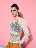 STREET 9 White Print Net Styled Back Top
