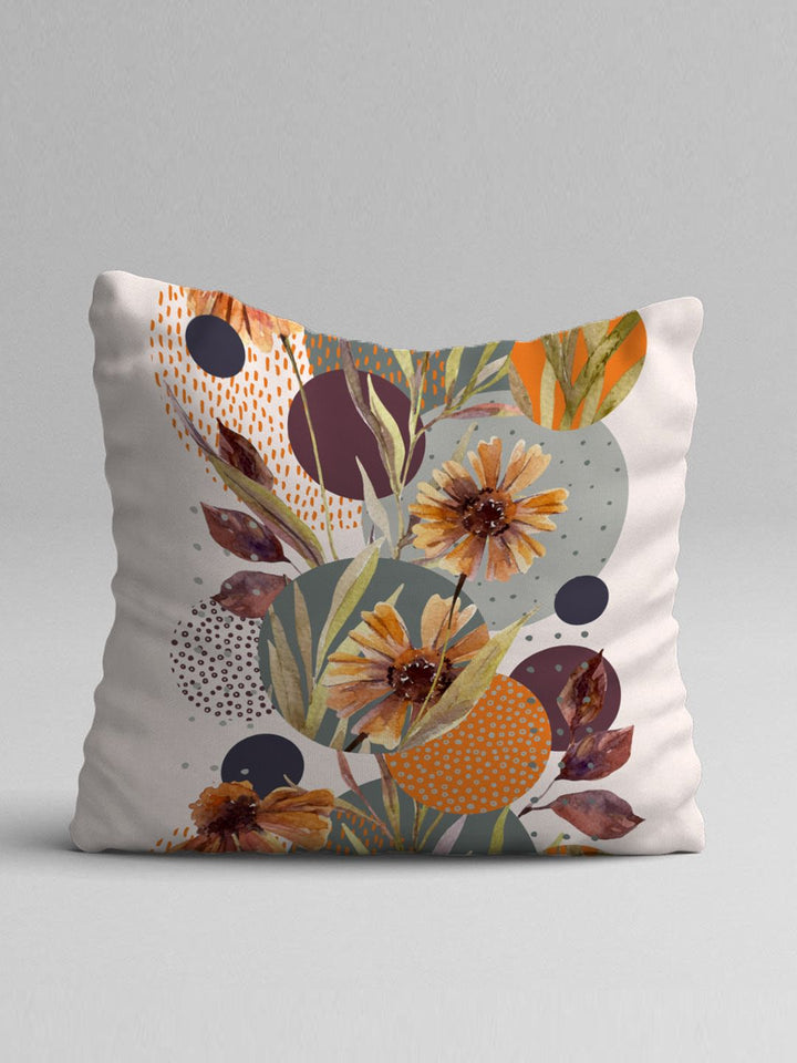 STITCHNEST Yellow & Tan Set of 5 Floral Square Cushion Covers