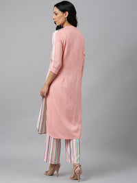 W Women Pink & Blue Striped Kurta