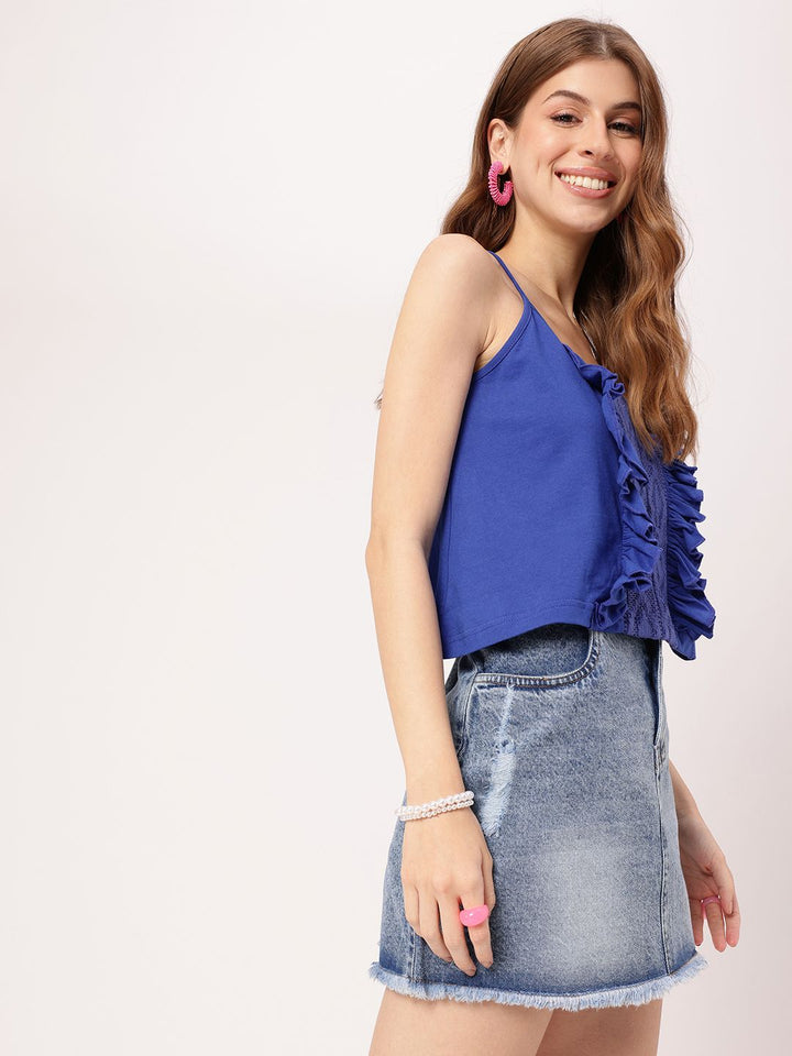 Feminine Strapped & Ruffled Timelessly Laced A-Line Crop Top