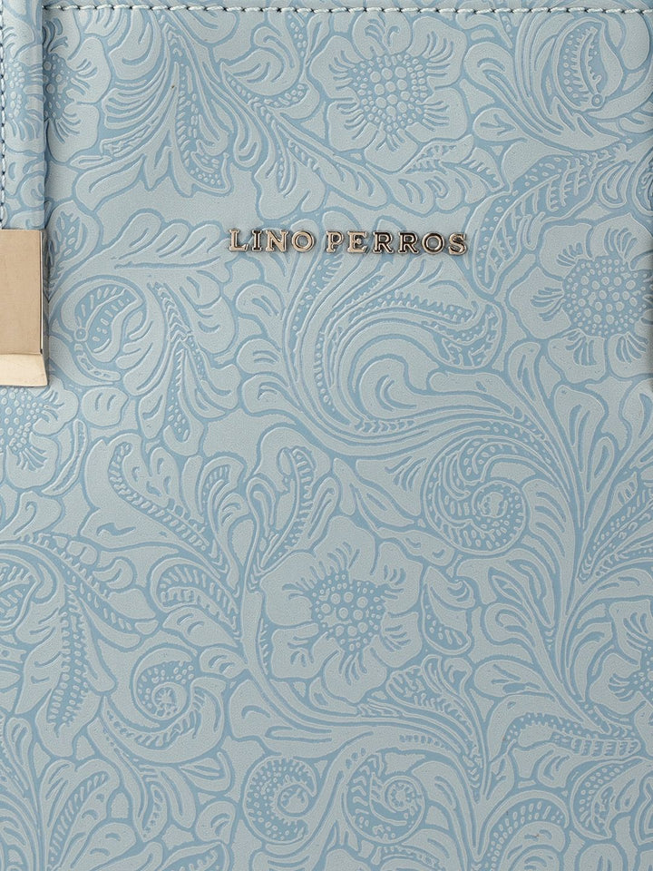Lino Perros Blue Floral Textured PU Structured Laptop Bag