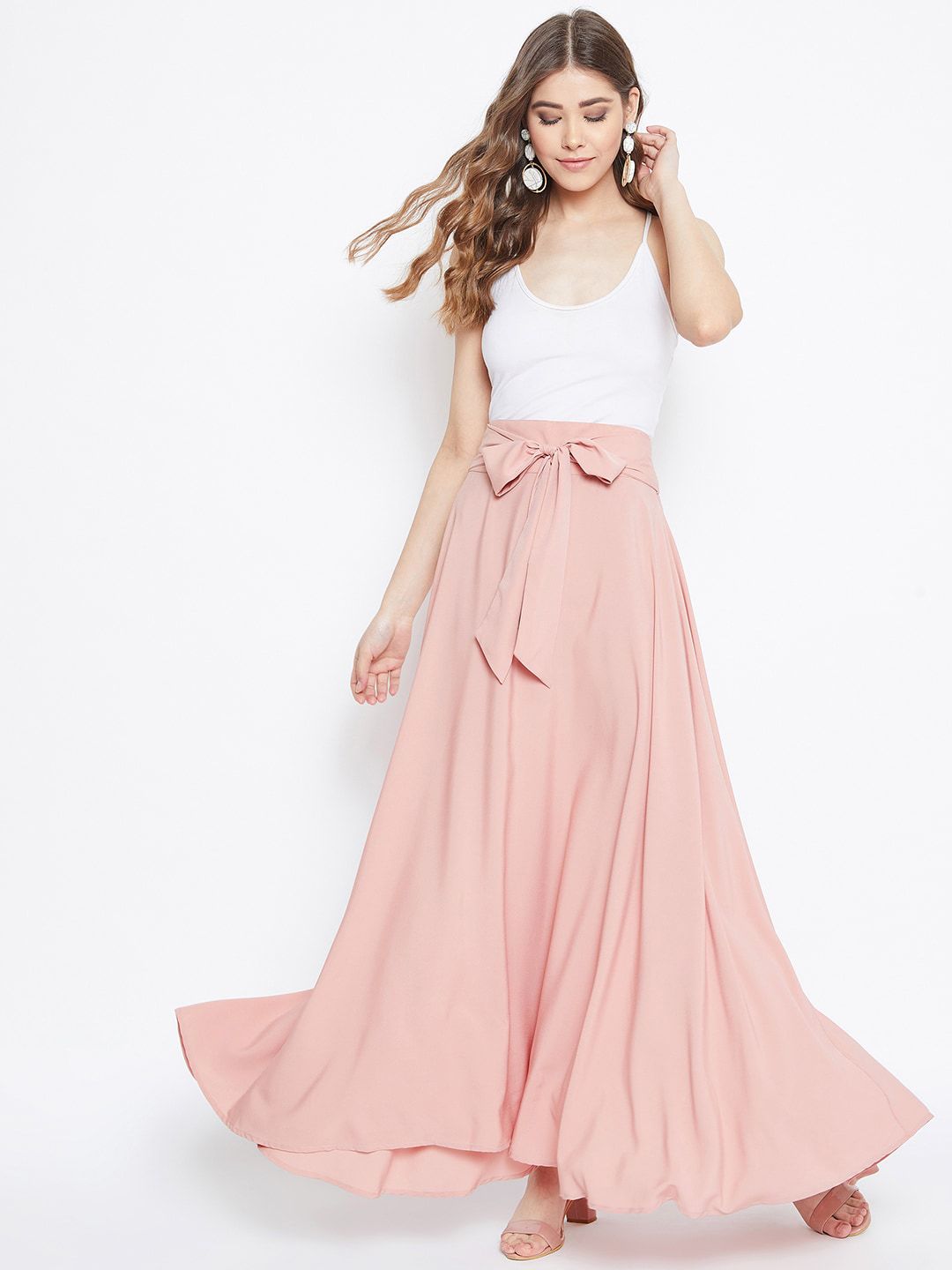 Berrylush Dusty Pink Flared Maxi Skirt
