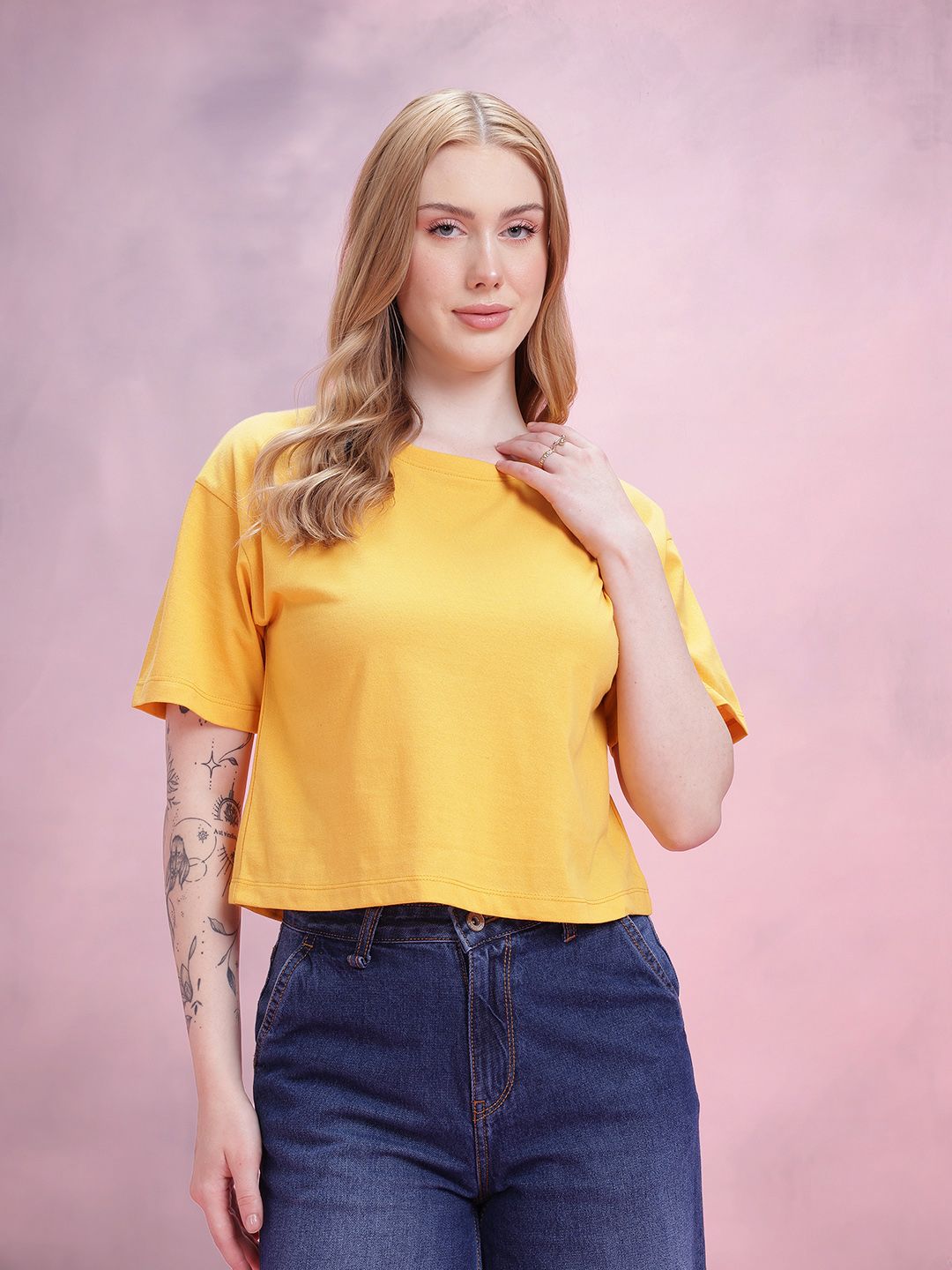 DressBerry Drop-Shoulder Sleeves Relaxed Fit T-shirt