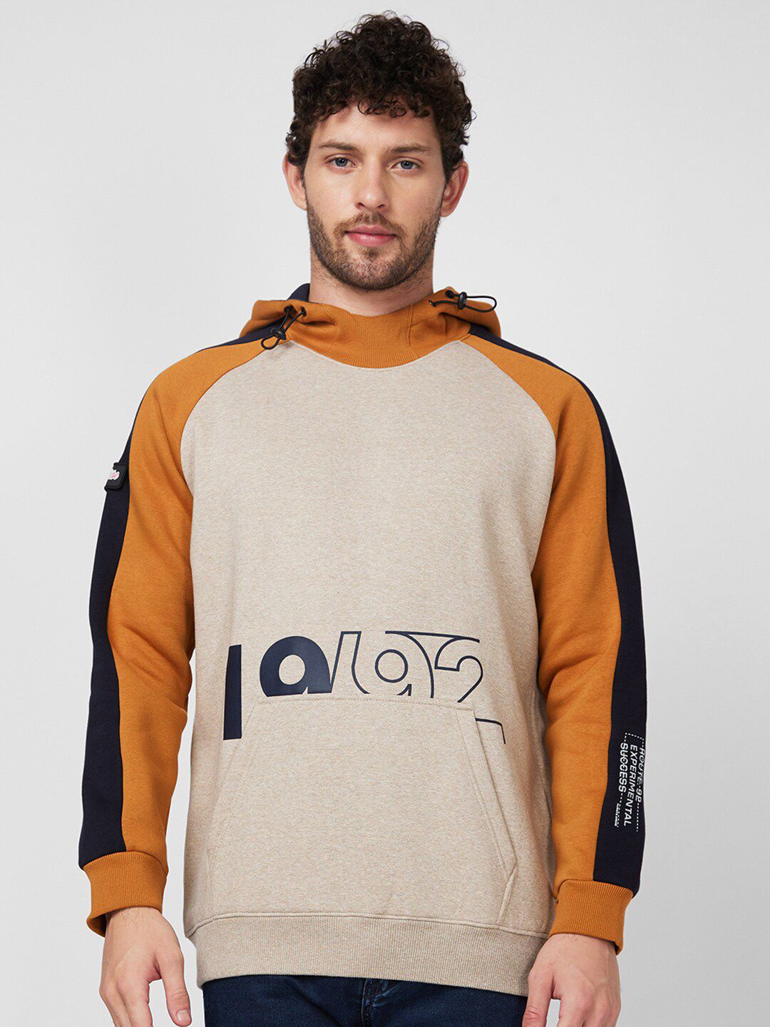 SPYKAR Typography Printed Hooded Raglan Sleeves Sweatshirt