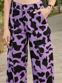 STREET 9 Women Lavender Animal Printed Relaxed Straight Leg Trousers