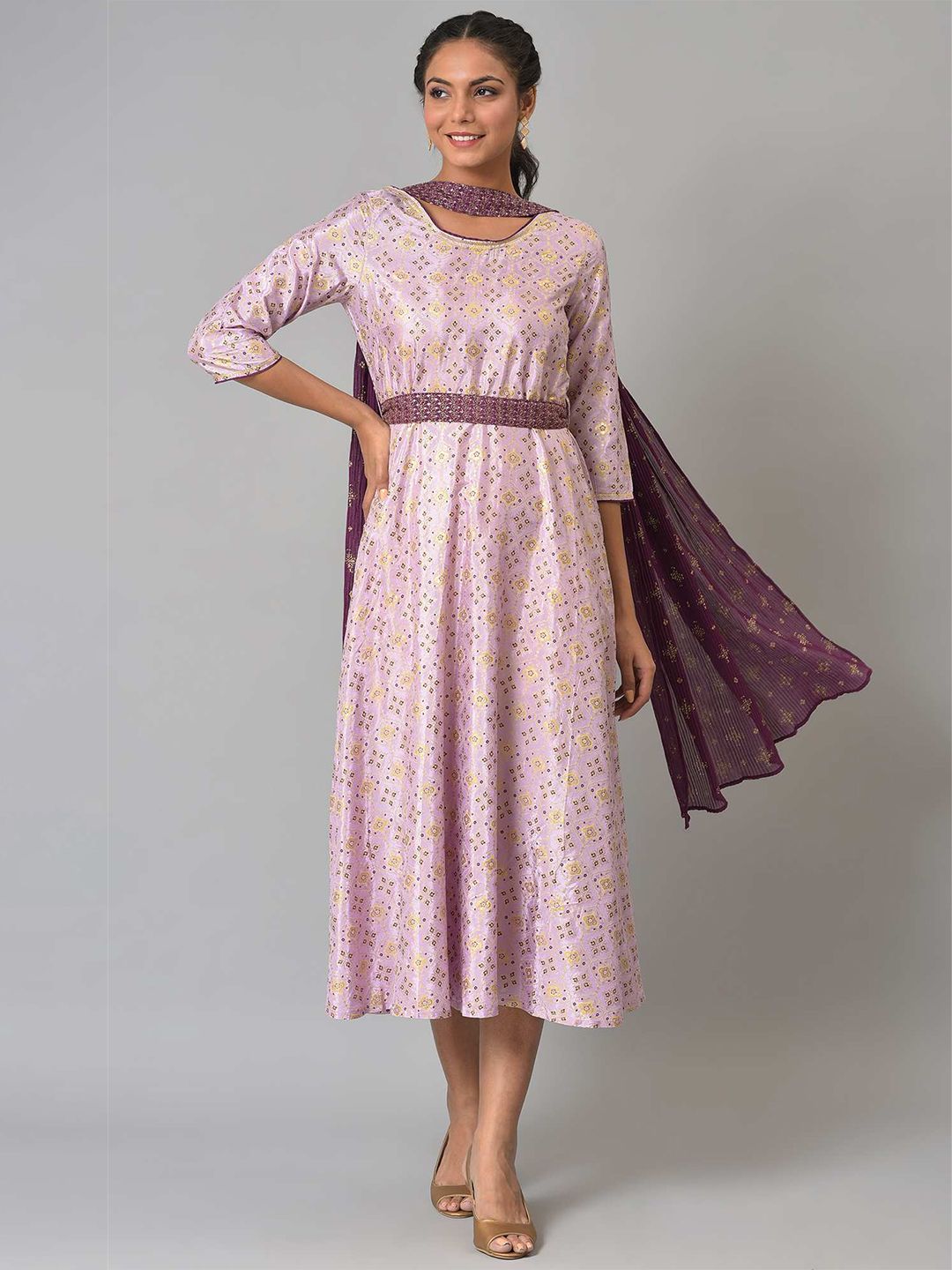 AURELIA Purple Ethnic Motifs Ethnic Empire Dress