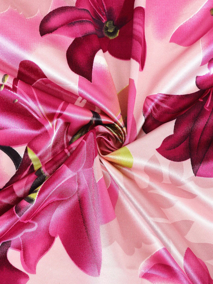 Cortina Pink & Green Set of 2 Floral Printed Long Door Curtains