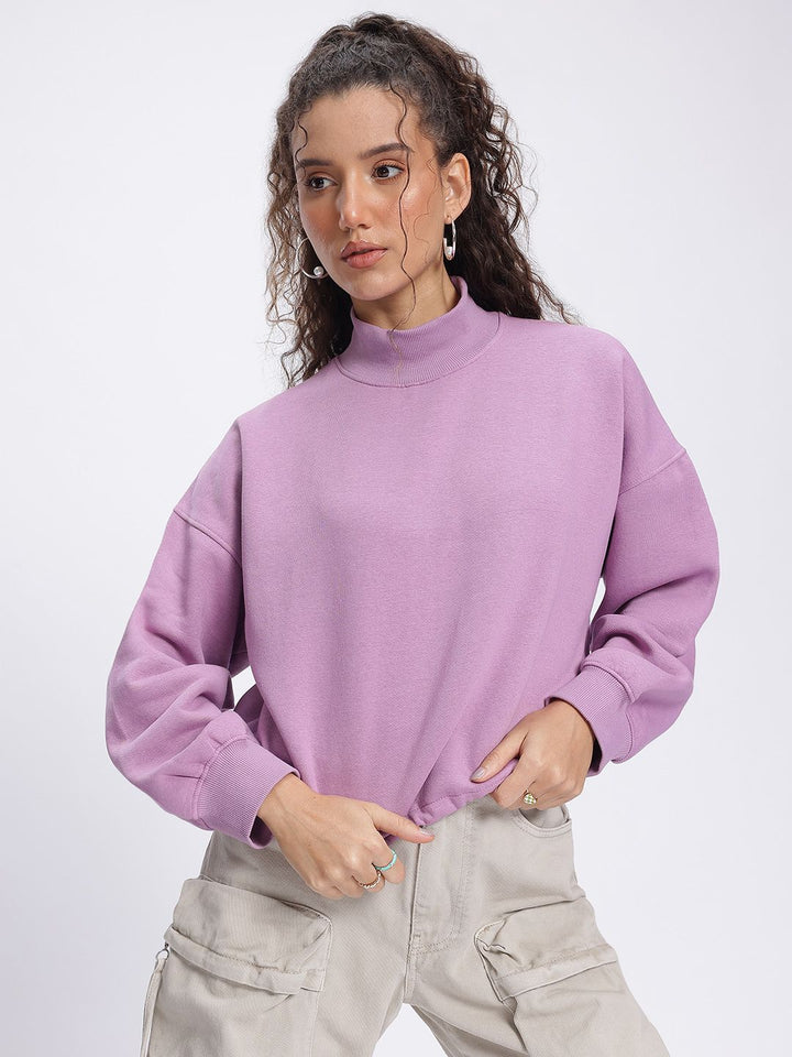 DressBerry High Neck Drop-Shoulder Crop Sweatshirt