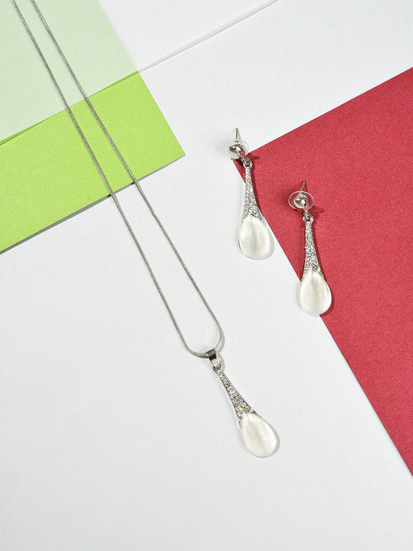 SOHI Silver-Plated White Stone-Studded Jewellery Set