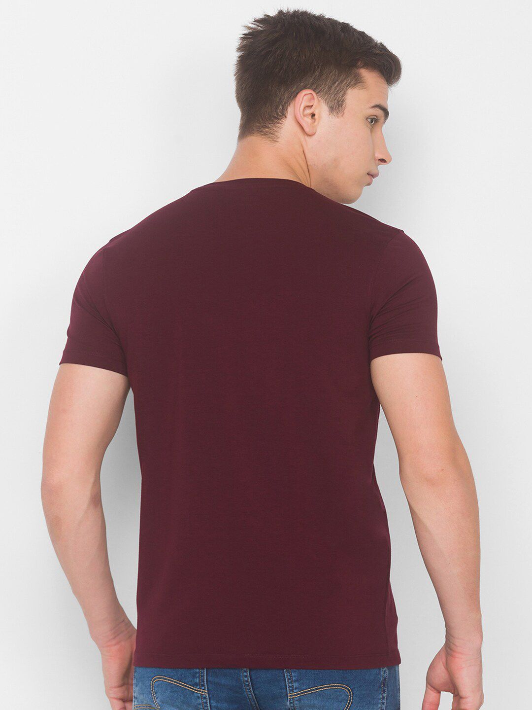 SPYKAR Men Red Typography Printed Applique Slim Fit T-shirt