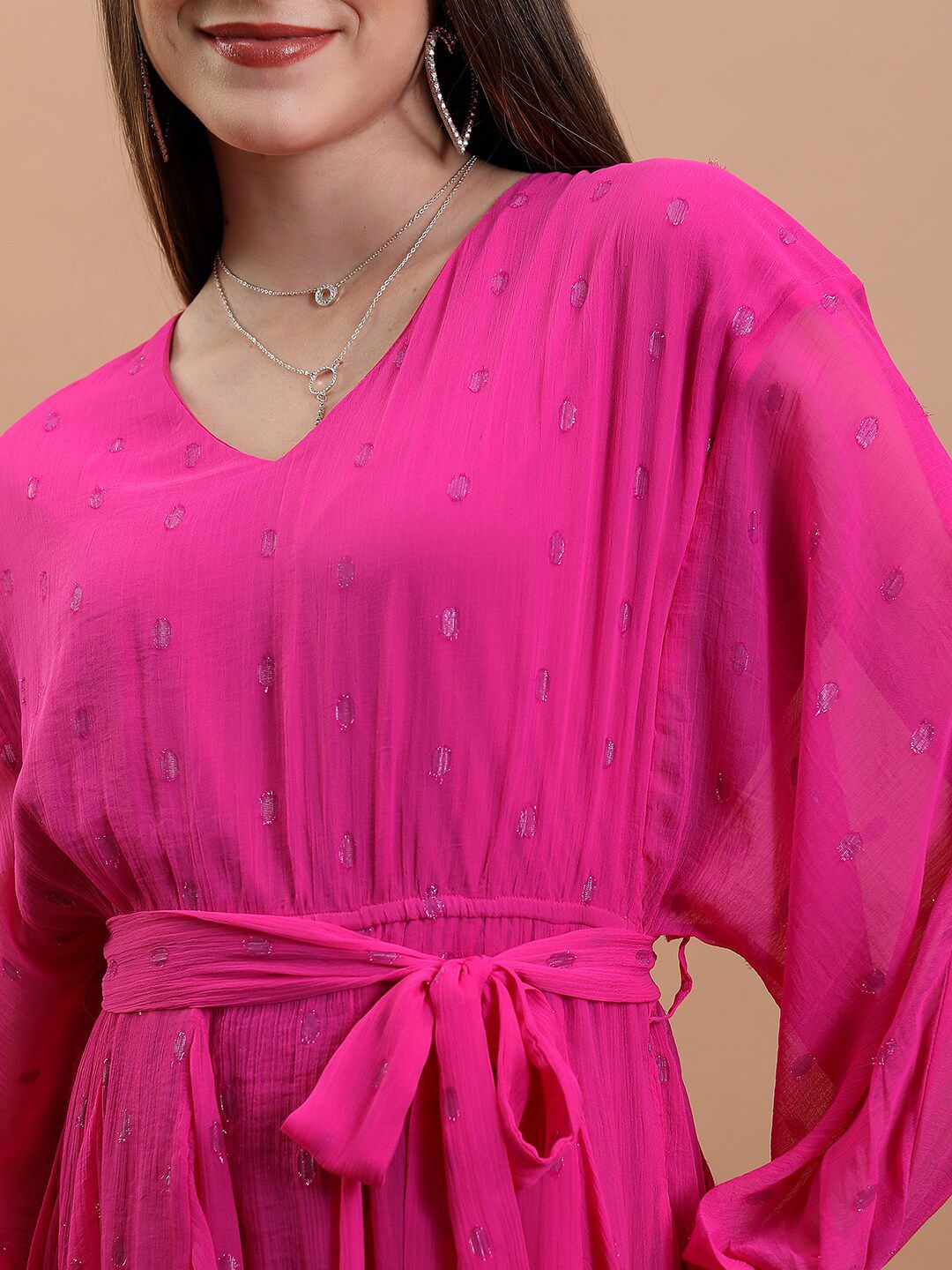 Tokyo Talkies Abstract Printed tiV-Neck Puff Sleeves Tie-Ups Detail Fit & Flare Mini Dress