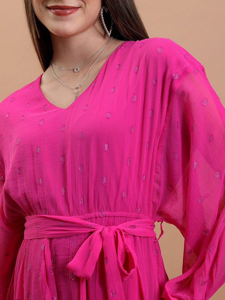 Tokyo Talkies Abstract Printed tiV-Neck Puff Sleeves Tie-Ups Detail Fit & Flare Mini Dress
