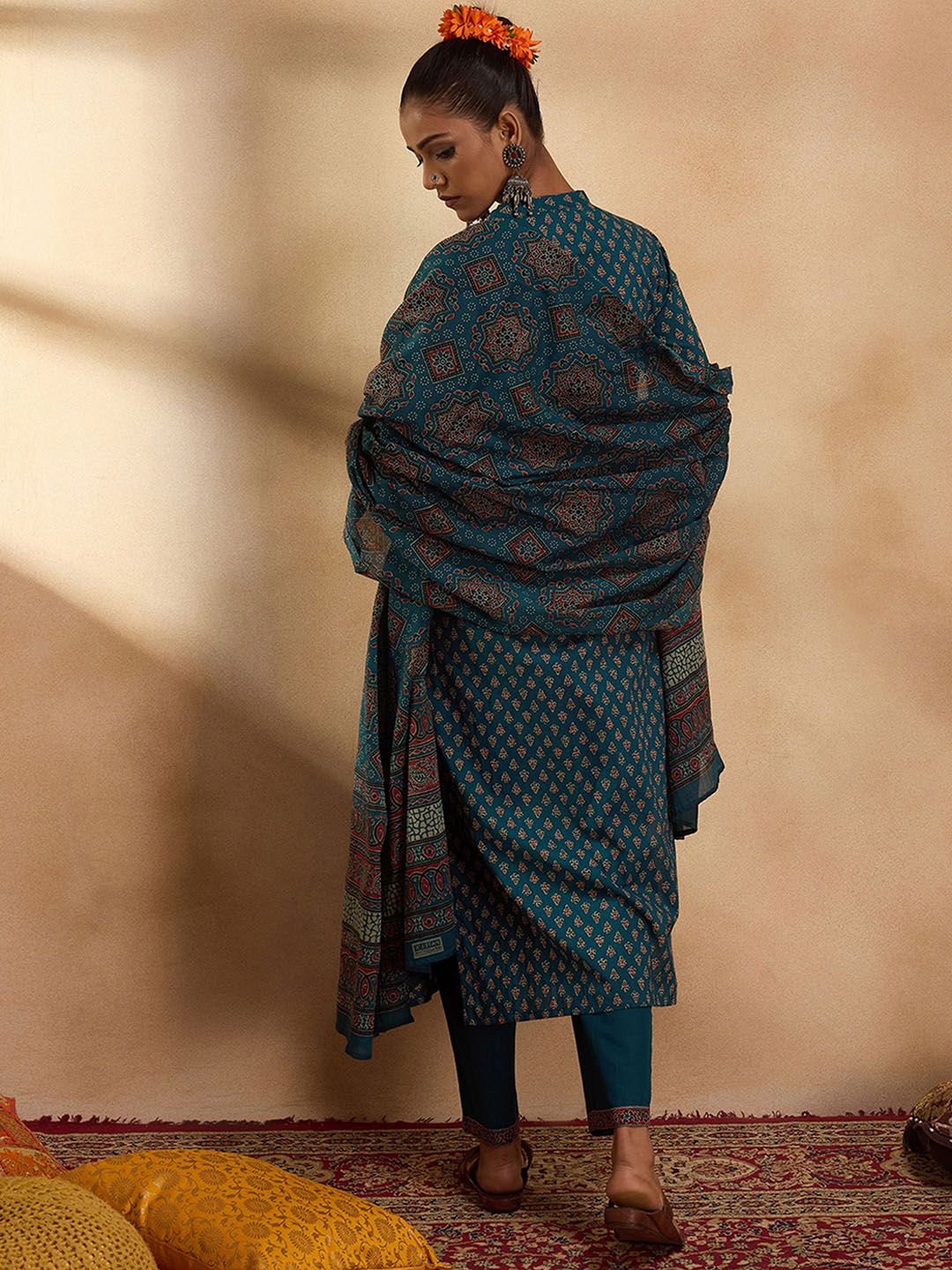 Indo Era Ethnic Motifs Printed Regular Pure Cotton Straight Kurta with Trousers & Dupatta