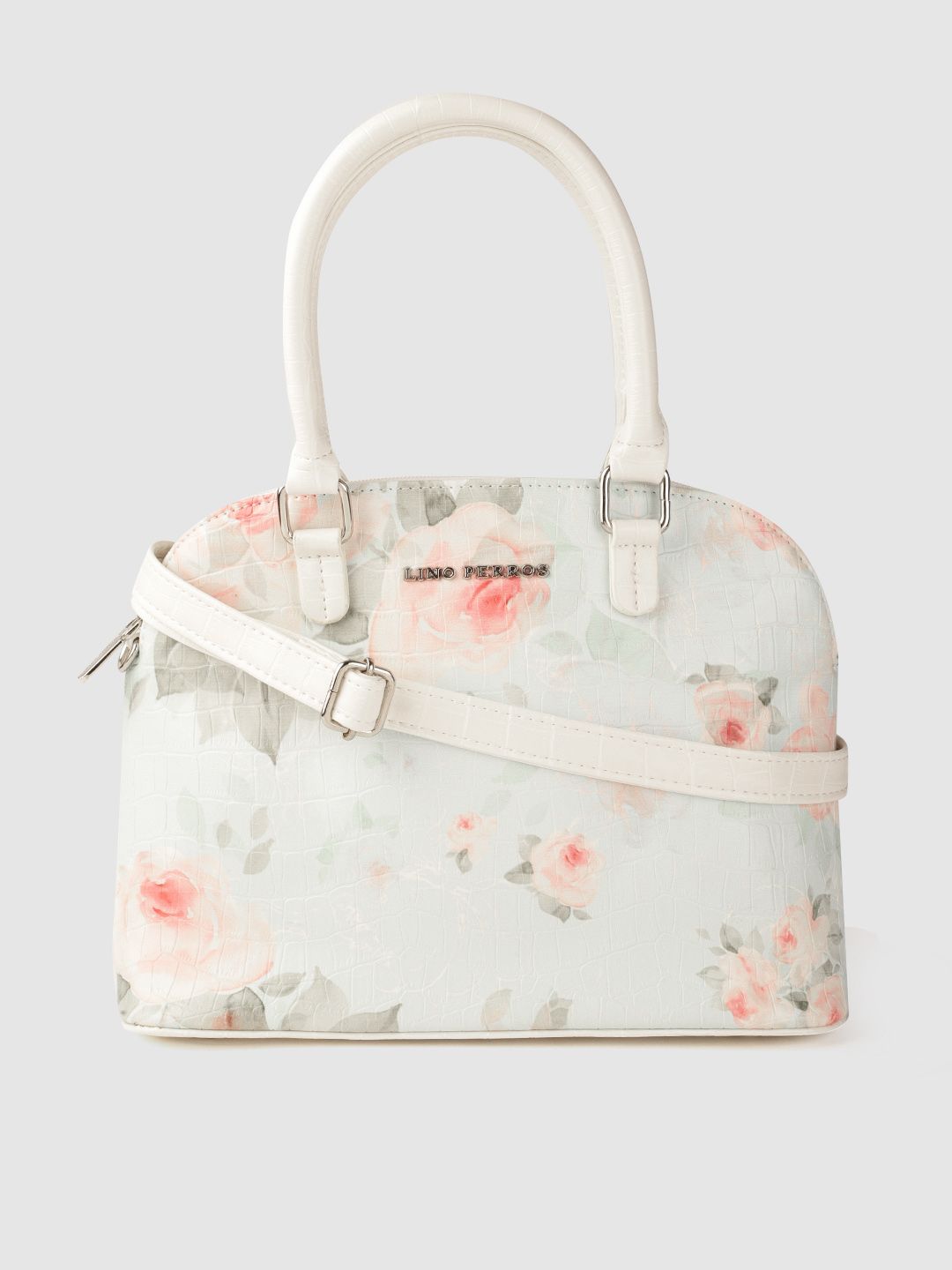 Lino Perros Blue & Pink Floral Print & Textured Structured Handheld Bag
