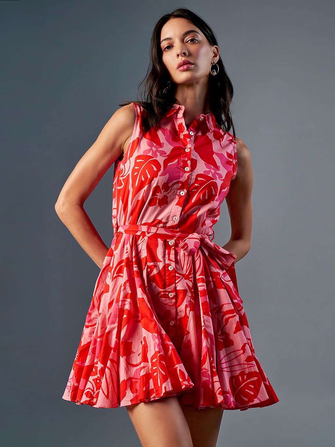 AND Floral Printed Fit & Flare Mini Pure Cotton Dress