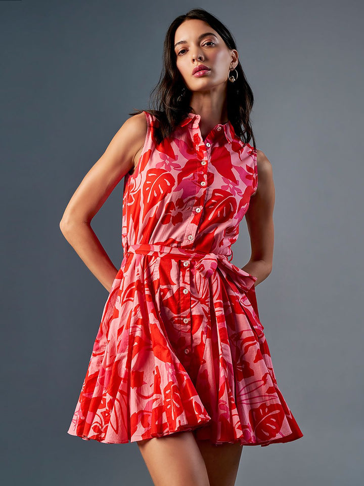 AND Floral Printed Fit & Flare Mini Pure Cotton Dress