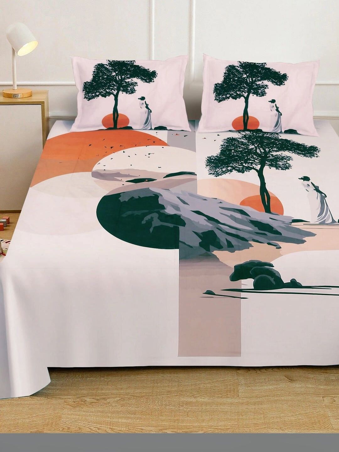 Moda Rapido X KLOTTHE Cream-Coloured & Black 400 TC King Bedsheet with 2 Pillow Covers