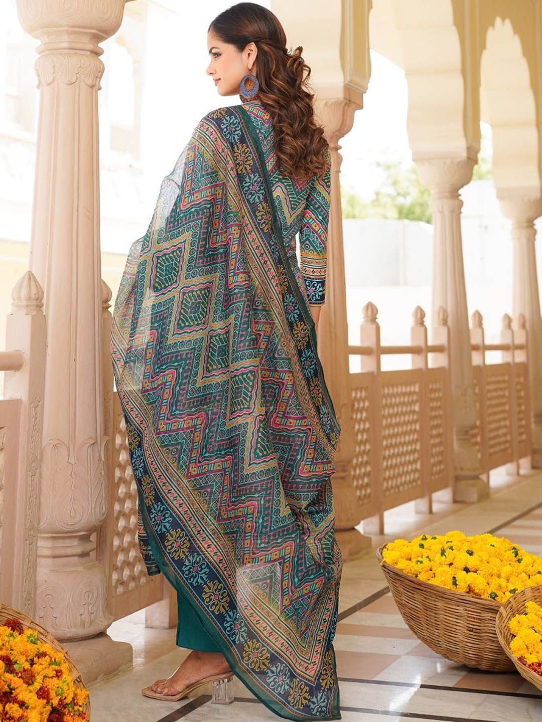 KALINI Women Floral Printed Regular Kurta with Trousers & With Dupatta